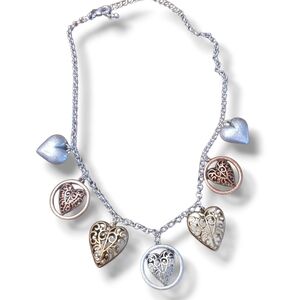 Brighton Mixed Metal Heart Charm Necklace - Silver, Gold, Rose Gold